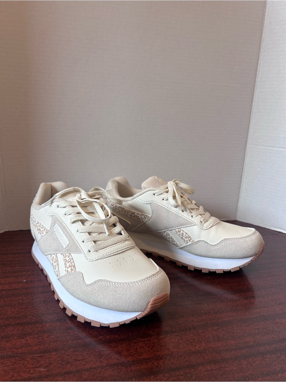 Reebok Cream Beige Leopard-Trim Retro Sneakers